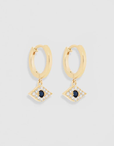 14K Gold Evil Eye Hoops